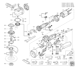  Diagram and Parts List for WSG15-125PR 72219009360 Fein Angle Grinder