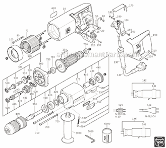 Page A Diagram and Parts List for DS648 72020308227 Fein Electric Drill