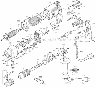 Page A Diagram and Parts List for DSEU638 72054012363 Fein Electric Drill