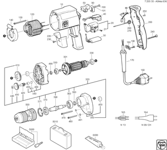  Diagram and Parts List for ASKEU636KINETIK 72053513111 Fein Electric Drill