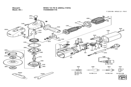 Figure 0 Diagram and Parts List for 72209000115  Fein Grinder