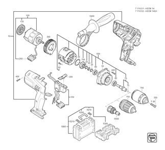  Diagram and Parts List for ASCM14 71160100950 Fein Cordless Drill