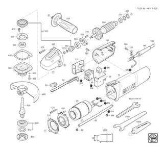  Diagram and Parts List for HFW9-125 78208600260 Fein Angle Grinder