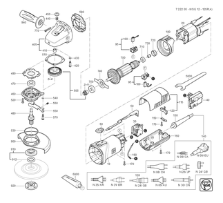  Diagram and Parts List for WSG12-125P 72220509360 Fein Angle Grinder