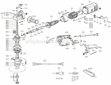 Page A Diagram and Parts List for MSF666C-S 72206913115 Fein Angle Grinder
