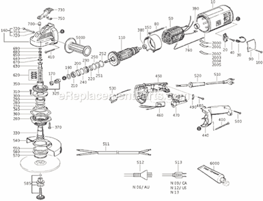 Page A Diagram and Parts List for MSF666D-S 72206809111 Fein Angle Grinder