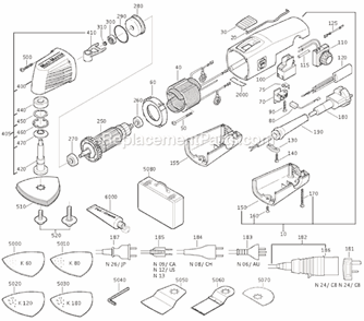 Page A Diagram and Parts List for MSX636II 72292613110 Fein Multi-Tool