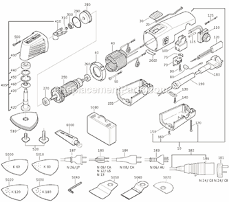 Page A Diagram and Parts List for MSX636II 72292697360 Fein Multi-Tool
