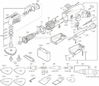 Page A Diagram and Parts List for MSXE636II 72292709360 Fein Multi-Tool
