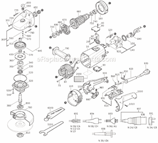 Page A Diagram and Parts List for WSG20-230 72210809633 Fein Angle Grinder