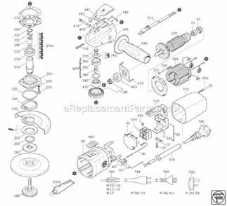 Page A Diagram and Parts List for WSS65-115 72208909367 Fein Angle Grinder