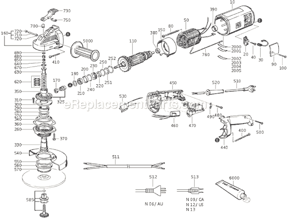 Page A Diagram and Parts List for MSF666D-S 72206809111 Fein Angle Grinder