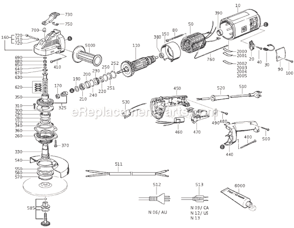 Page A Diagram and Parts List for MSF666D-S 72206812115 Fein Angle Grinder