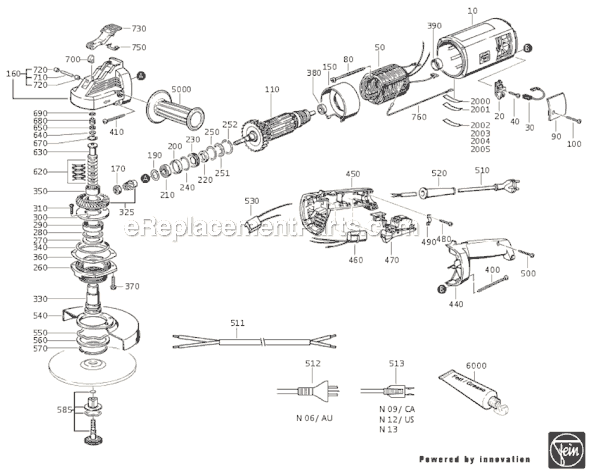 Page A Diagram and Parts List for MSF666D-S 72206813119 Fein Angle Grinder