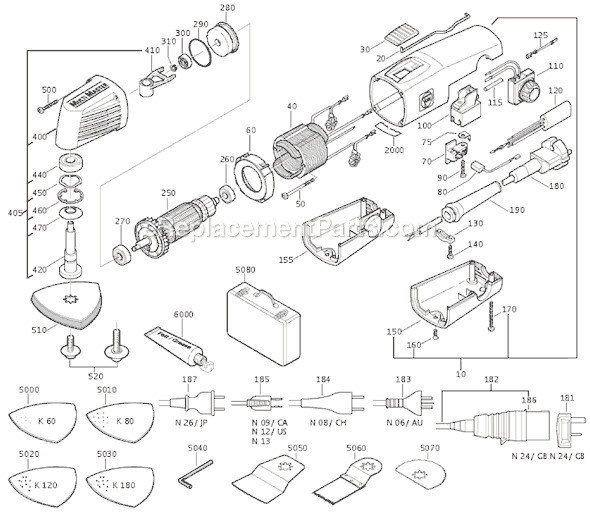 Page A Diagram and Parts List for MSX636II 72292612368 Fein Multi-Tool