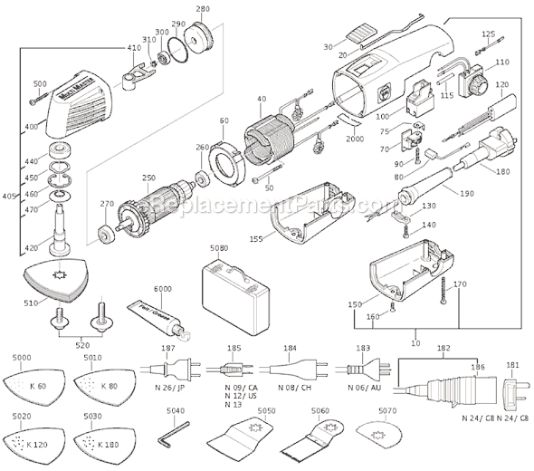 Page A Diagram and Parts List for MSX636II 72292613110 Fein Multi-Tool