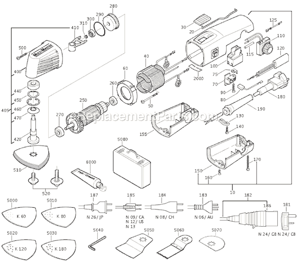 Page A Diagram and Parts List for MSX636II 72292697360 Fein Multi-Tool