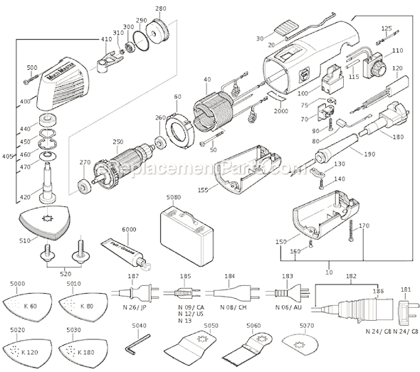 Page A Diagram and Parts List for MSX636II 72292698360 Fein Multi-Tool