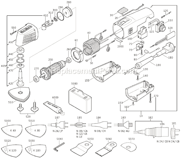 Page A Diagram and Parts List for MSXE636II 72292713368 Fein Multi-Tool