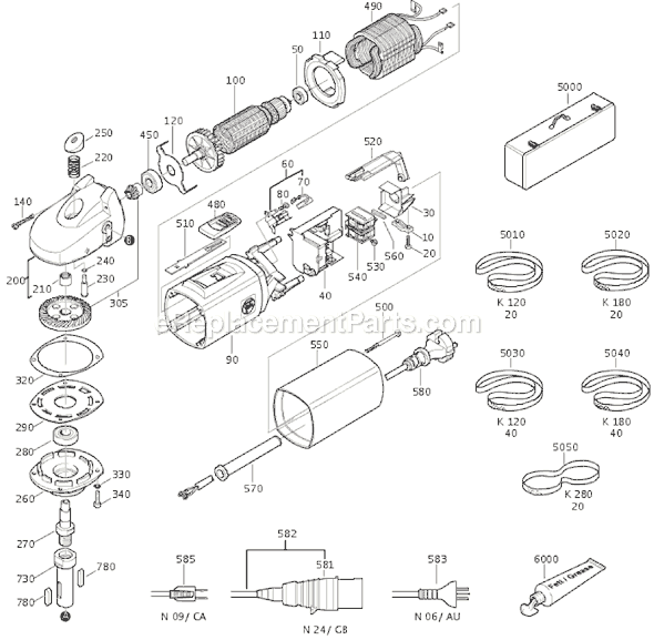 Page A Diagram and Parts List for RS12-70E 72211300234 Fein Sander Polisher