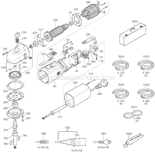 Page A Diagram and Parts List for RS12-70E 72211351035 Fein Sander Polisher