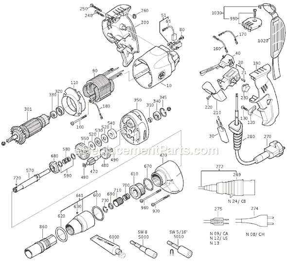 Page A Diagram and Parts List for SCS63-19T 72109709367 Fein Electric Drill