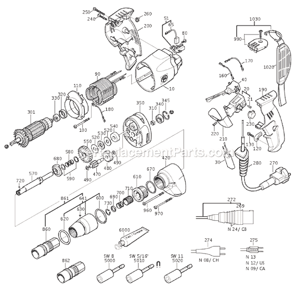 Page A Diagram and Parts List for SCS63-19X 72130909369 Fein Electric Drill