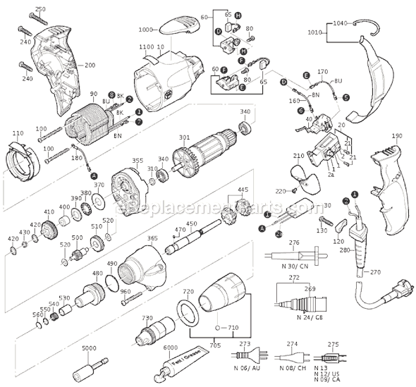 Page A Diagram and Parts List for SCT6-25X 72131509360 Fein Electric Drill