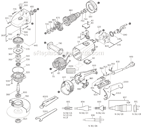 Page A Diagram and Parts List for WSG20-230 72210809633 Fein Angle Grinder