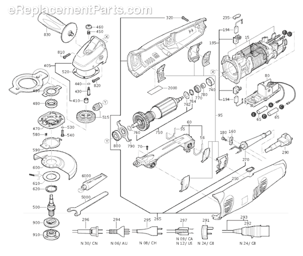Page A Diagram and Parts List for WSG10-115T 10-115T Fein Angle Grinder