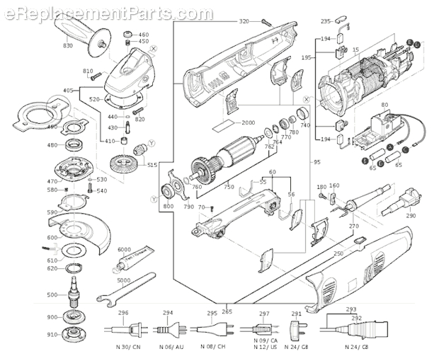 Page A Diagram and Parts List for WSG14-125T 14-125T Fein Angle Grinder