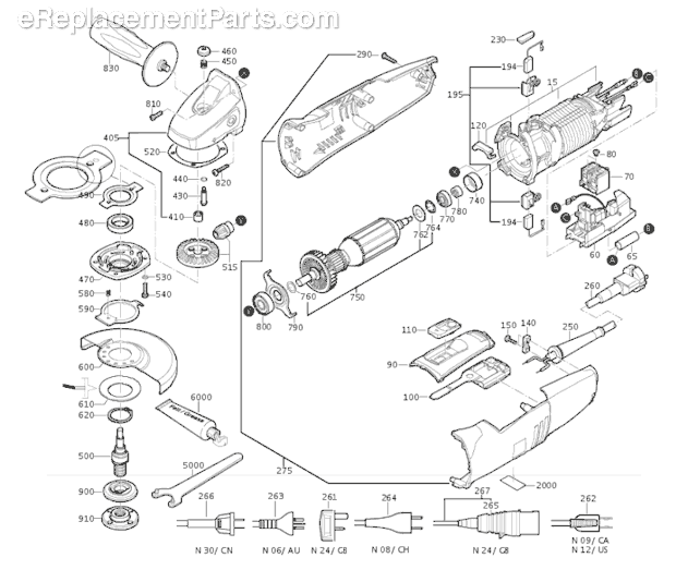 Page A Diagram and Parts List for WSG14-125 14-125 Fein Angle Grinder
