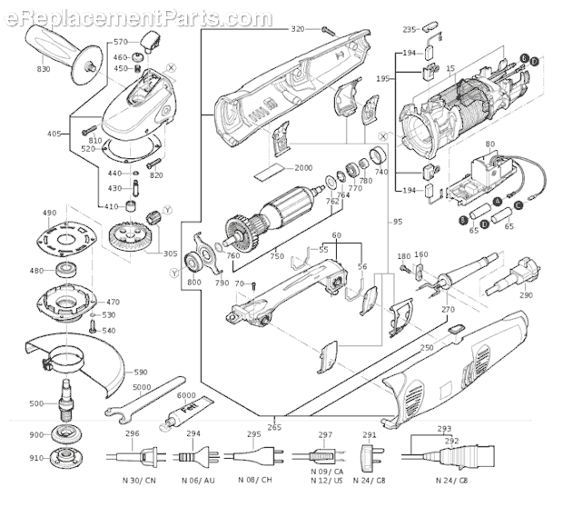 Page A Diagram and Parts List for WSG14-150T 14-150T Fein Angle Grinder