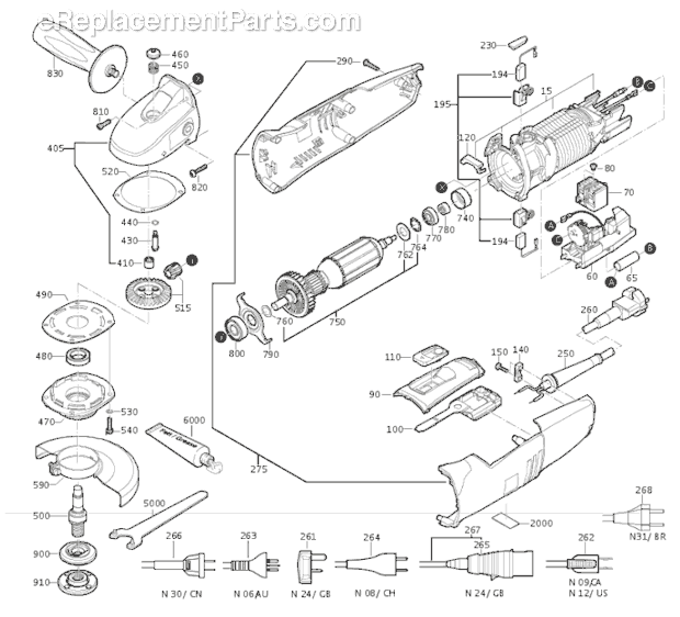 Page A Diagram and Parts List for WSG14-70E 14-70E Fein Angle Grinder