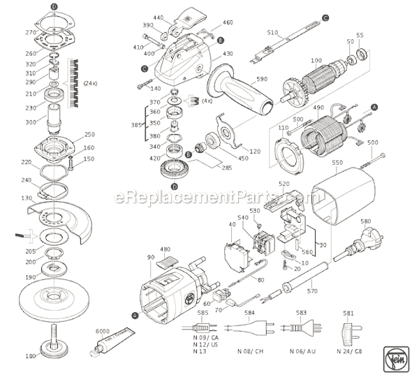 Page A Diagram and Parts List for WSS65-115 72208909367 Fein Angle Grinder