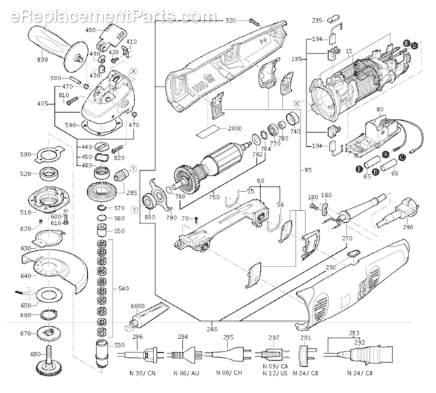 Page A Diagram and Parts List for WSS14-125T 72215412360 Fein Angle Grinder
