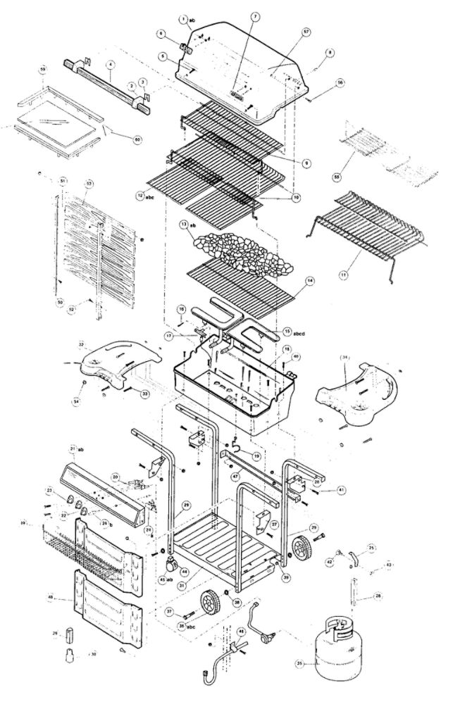 Grill Diagram and Parts List for BH40045VER1  Fiesta Built-In Cooking