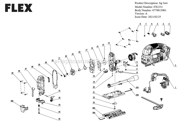 Page A Diagram and Parts List for FX2231 A Flex Saw