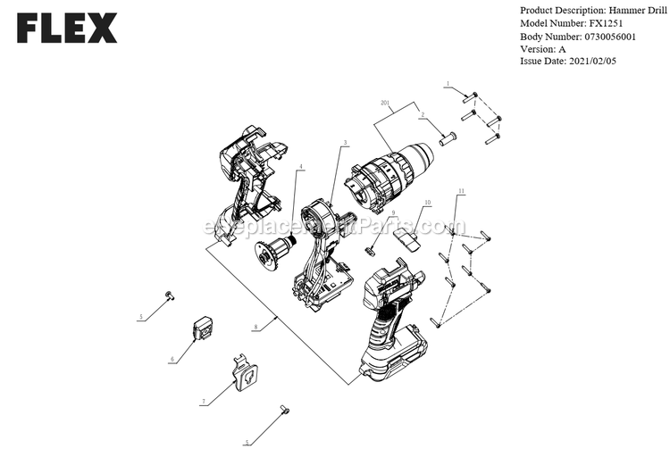 Page A Diagram and Parts List for FX1251 A Flex Drill