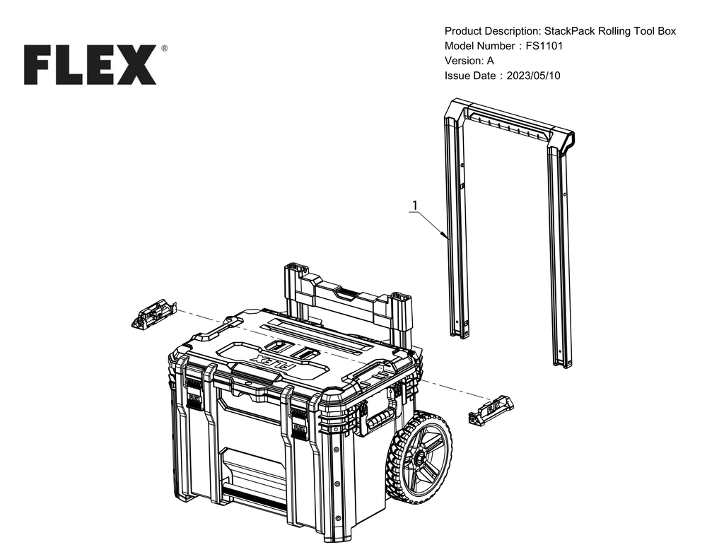 Section 1 Diagram and Parts List for FS1101 A Flex Tool Stand & Cart