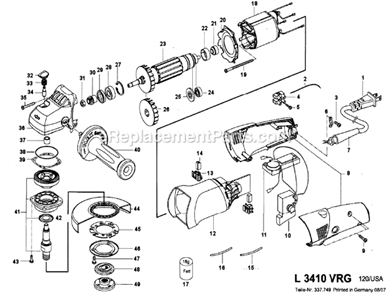 Page A Diagram and Parts List for L3410VRG  Flex Angle Grinder