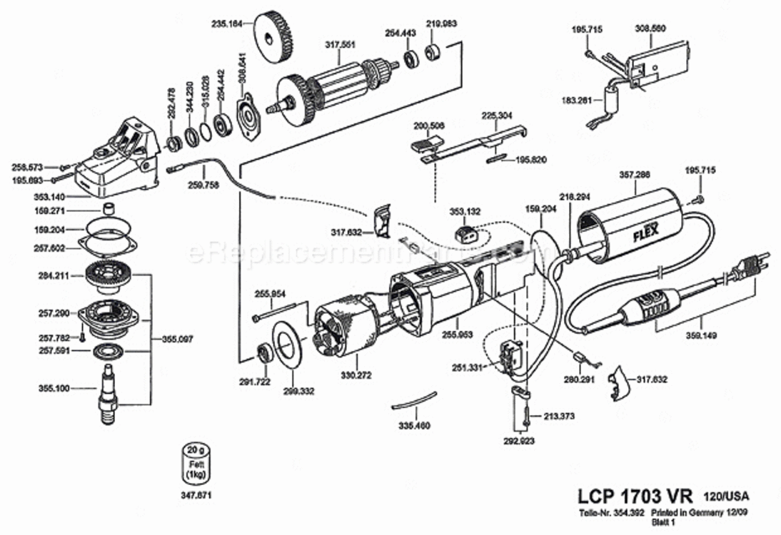 Page B Diagram and Parts List for LCP1703VR  Flex Sander Polisher