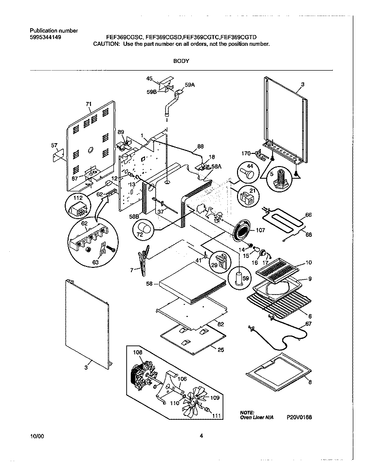 BODY Diagram and Parts List for FEF369CGTC  Frigidaire Range