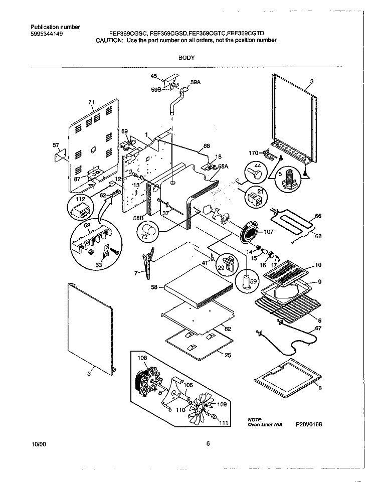 BODY Diagram and Parts List for FEF369CGTC  Frigidaire Range