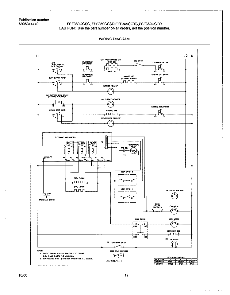WIRING DIAGRAM Diagram and Parts List for FEF369CGTC  Frigidaire Range