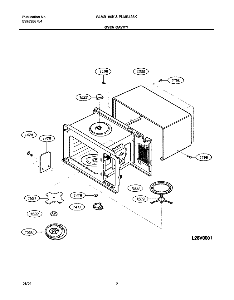 OVEN CAVITY Diagram and Parts List for GLMB186KS01  Frigidaire Microwave