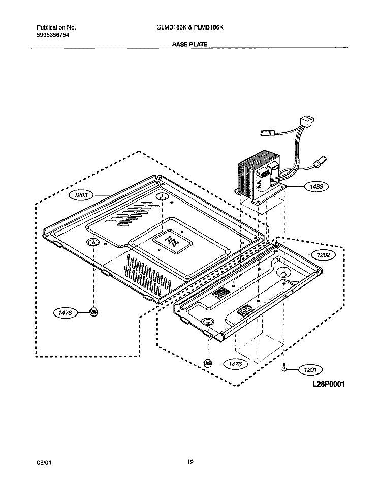 BASE PLATE Diagram and Parts List for GLMB186KS01  Frigidaire Microwave