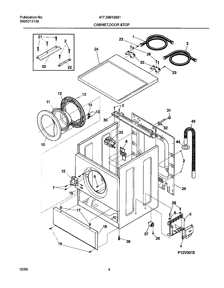 CABINET, DOOR & TOP Diagram and Parts List for 41739012891  Frigidaire Washer