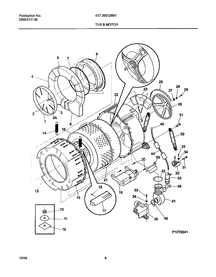 TUB & MOTOR Diagram and Parts List for 41739012891  Frigidaire Washer