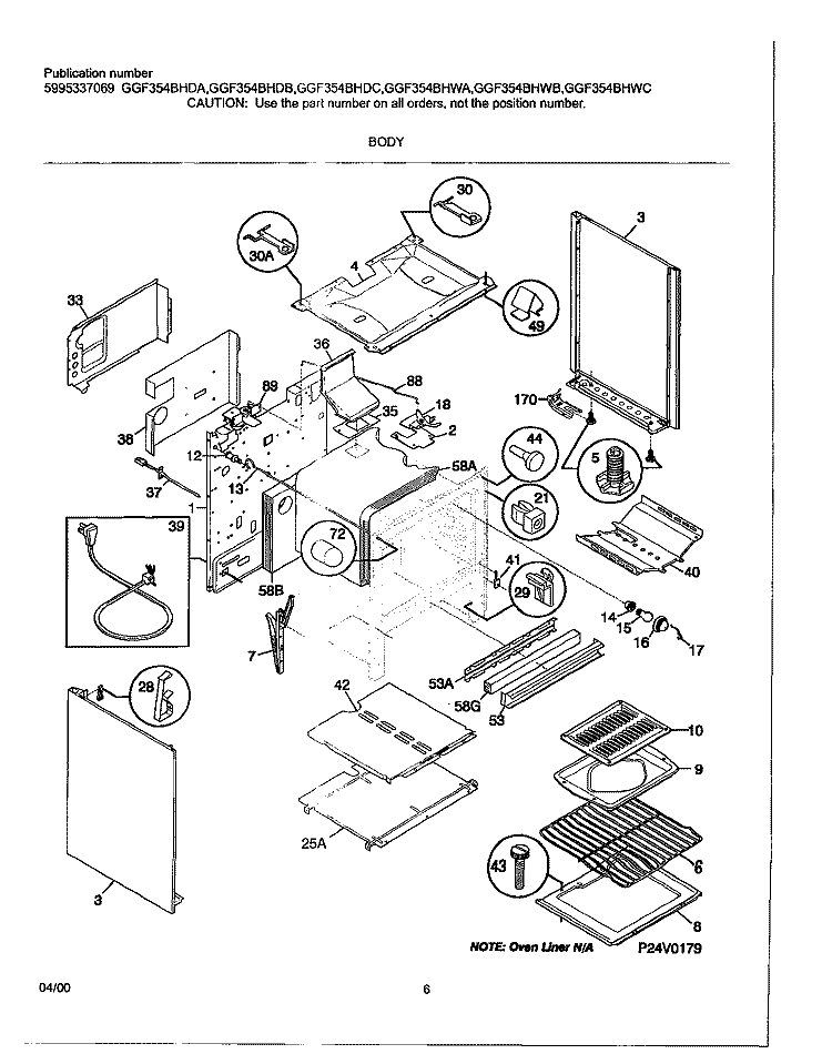 BODY Diagram and Parts List for GGF354BHWB  Gibson Range